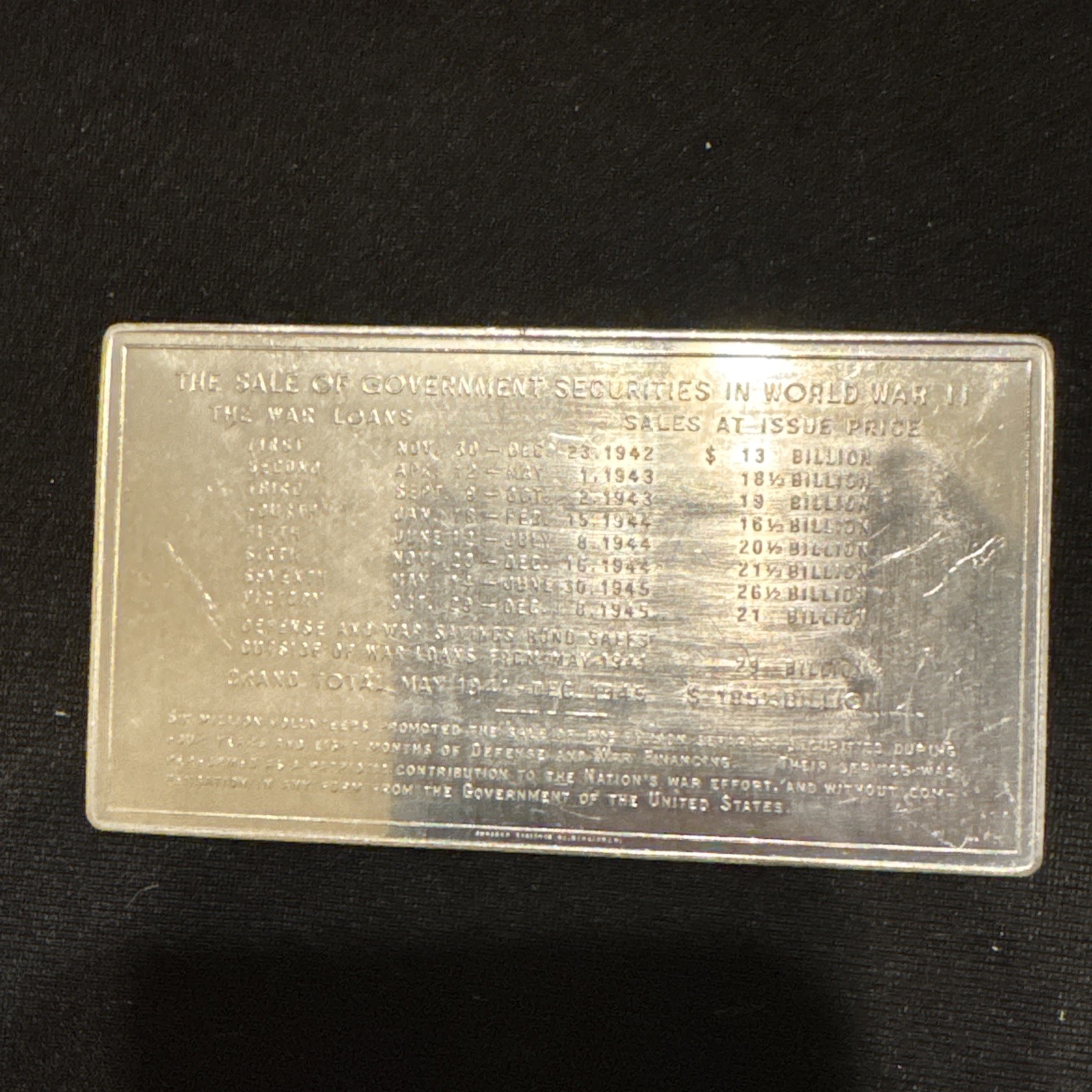 Vintage US Saving Bond Appreciation Aluminum Plaquette 1941-1945 WWII Minuteman