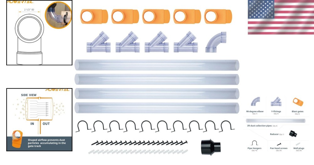 2-1/2" Dust Collection Network - Durable Clear Plastic, 65pc