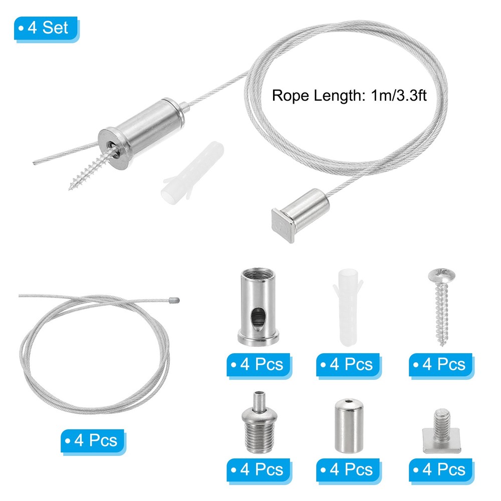 1m/3.3ft 4 Set Ceiling Hanging Wire Cable Kit with Square Nail Style 2
