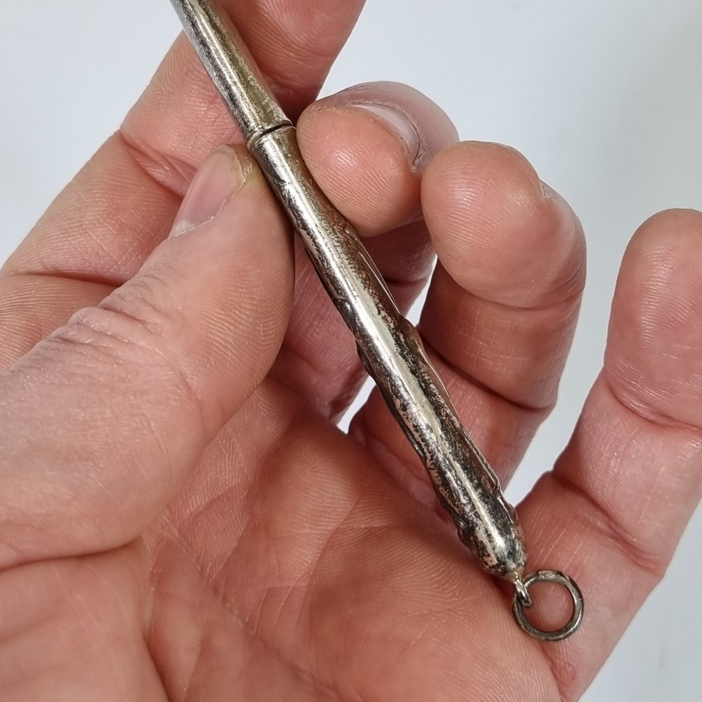 Antique Solid Silver Needle Case Decorated Pipe Key Cards Marked Sterling
