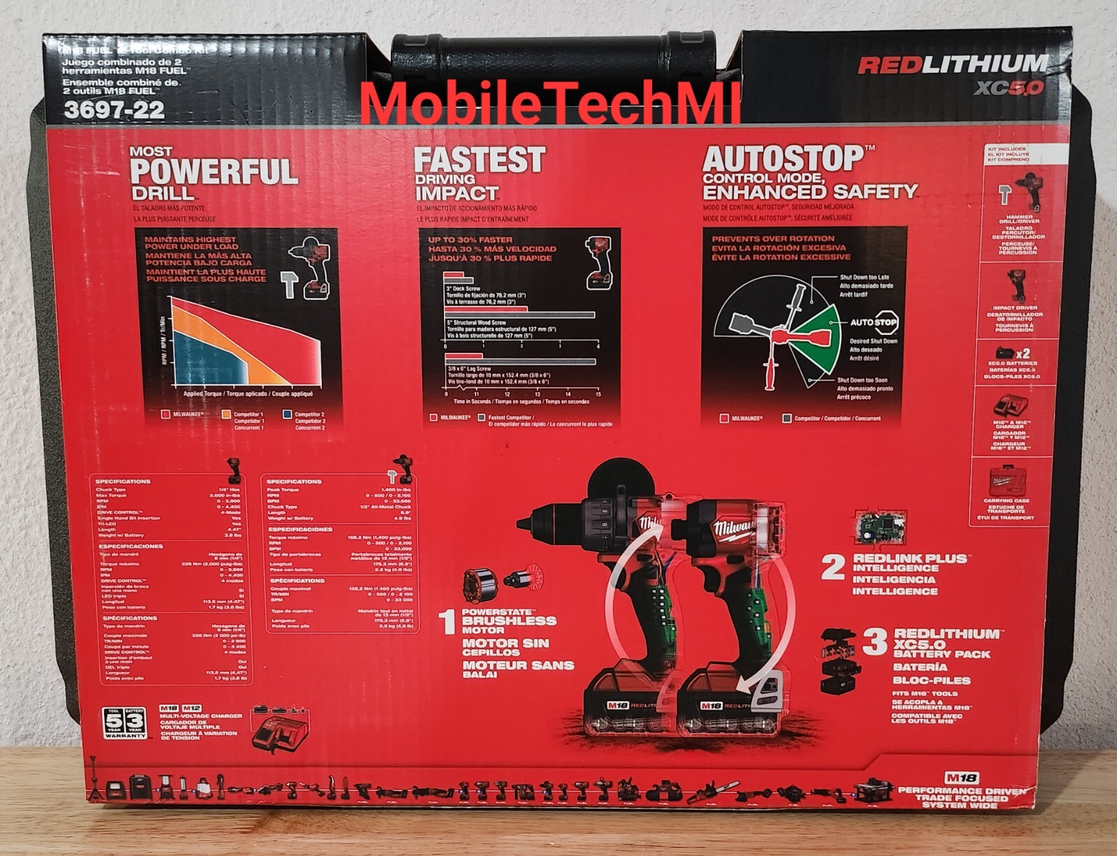 Milwaukee 3697-22 M18 FUEL Brushless Hammer Drill + Impact Driver Kit New GEN 4