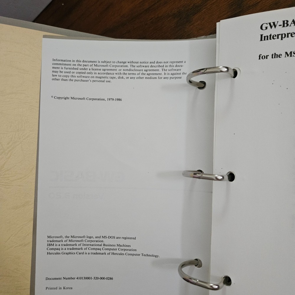 Hyundai Personal Computer Systems MS-DOS Version 3.2 Binder Book GW- Basic