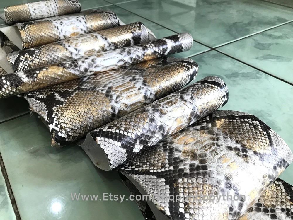 Genuine Python Leather, Natural Python leather, Hide Snake Skin, Gold SnakeSkin