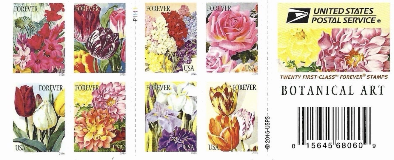 2015 USPS SHEET OF 20 FIRST CLASS LETTER STAMPS BOTANICAL ART 78¢