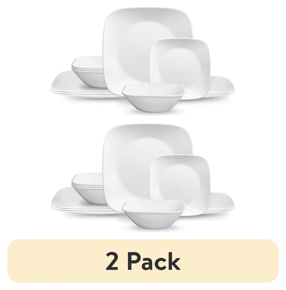 12 Piece Glass Dinnerware Set Pure White Square W/ Stackable & Chip Resistant