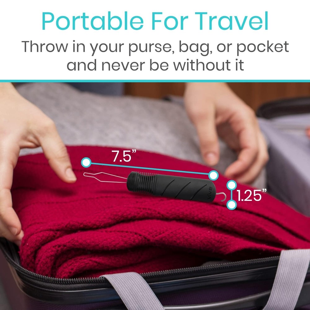 Vive Button Hook with Zipper Pull - Dressing 1 Count (Pack of 1), Black