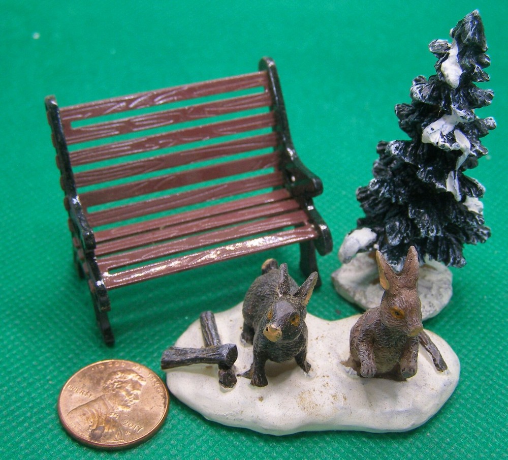 Unknown Brand Park Bench with Tree & Rabbits Miniatures   ZKS