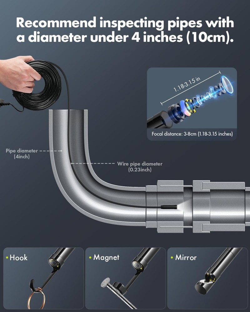 33FT Endoscope Camera Borescope Inspection Camera 4.3" HD Screen for Pipe Engine