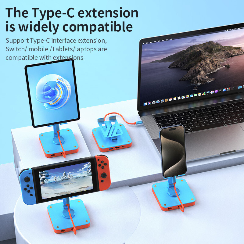 Adjustable Stand Adapter 3in1 Type-C Multi-functional HUB for Switch SmartPhone