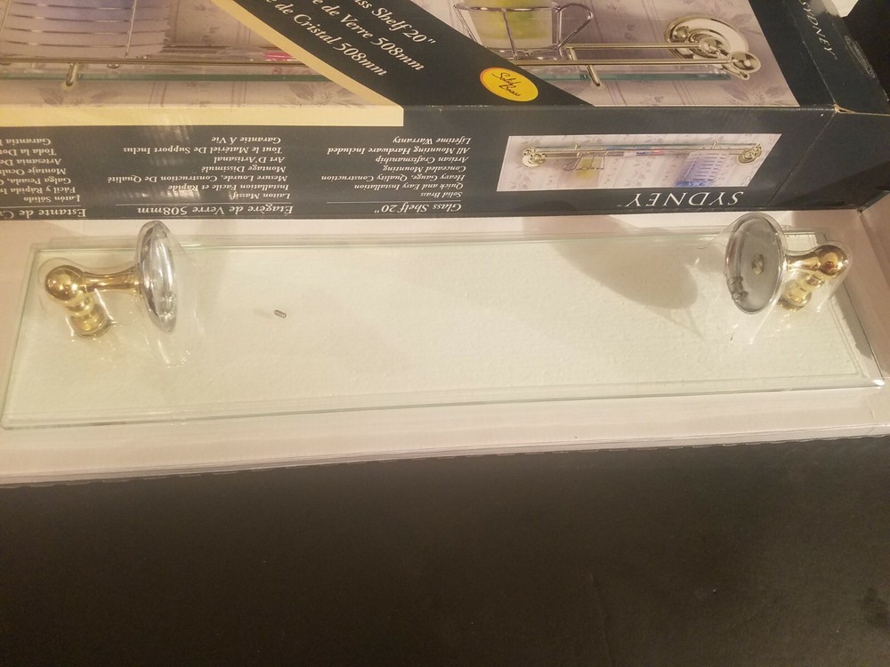 NEW IN BOX Brainerd Sydney 20" Glass Shelf With Solid Brass Mounting Hardware