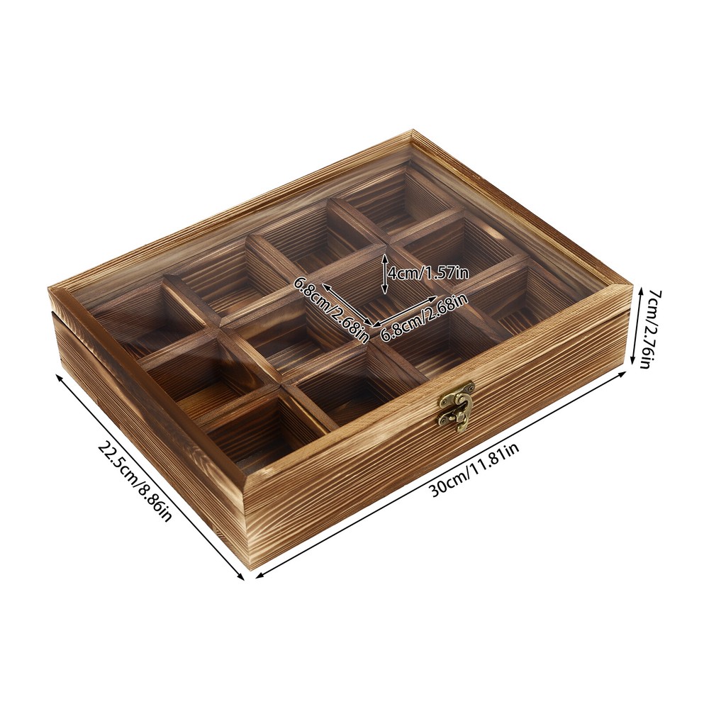 12-Compartment Wooden Spice Box with Spoon - Elegant Kitchen Storage Solution