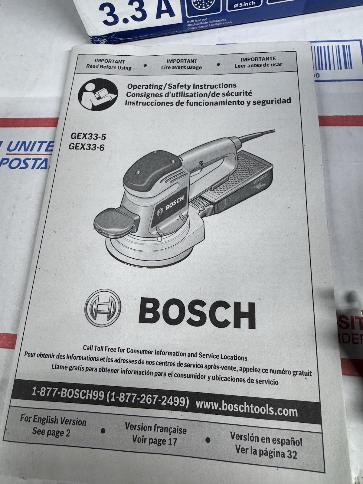 BOSCH GEX33-5n Corded Sander,5  Disc,Random Orbital 3.3amp HD