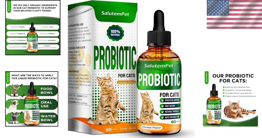 Advanced Cat Probiotic Drops – Digestive Support for Cats with Diarrhea,...