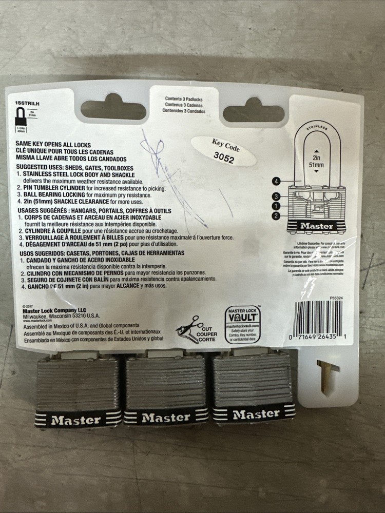 NEW Master Lock 3pack Key Code 3052 PN: 1SSTRILH