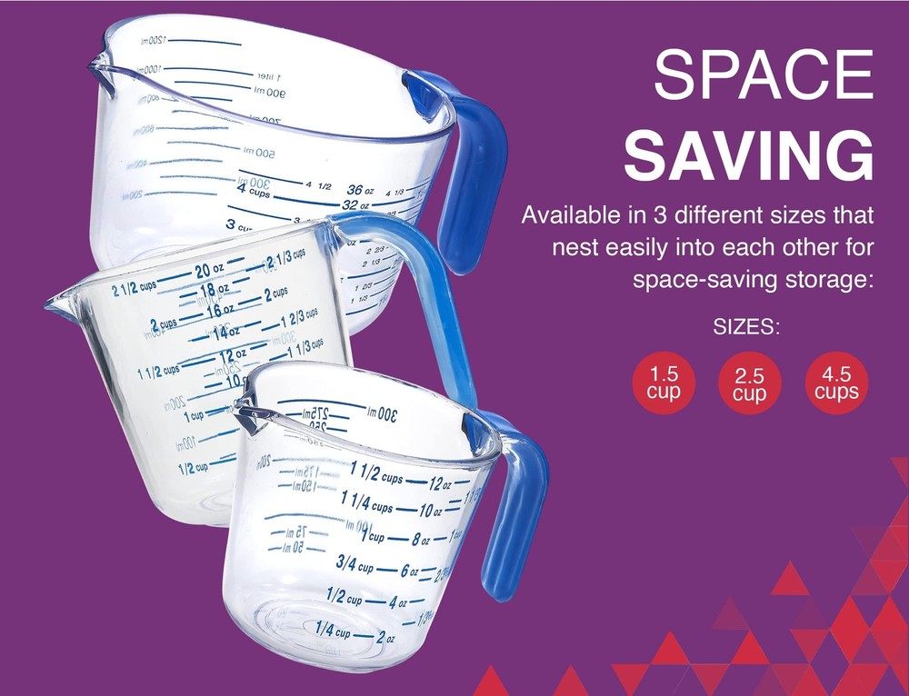 Plastic Measuring Cups For Liquids 4.5 Cups With Coolgrip Handle Bpafree Stackab