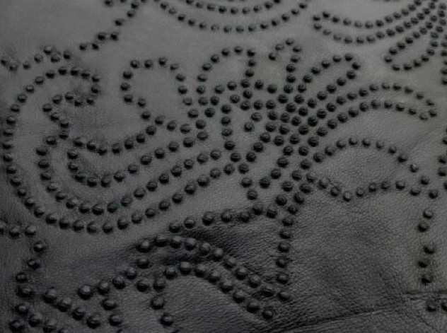 lambskin leather hide Jet Black Perforated Victorian Floral Scroll pattern 1.5oz