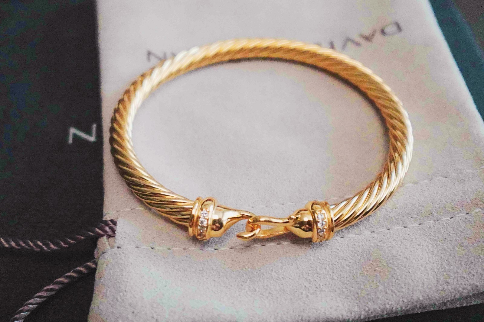 New&DAVlDYurman18K&Gold&twisted&cable*Diamondbracelet