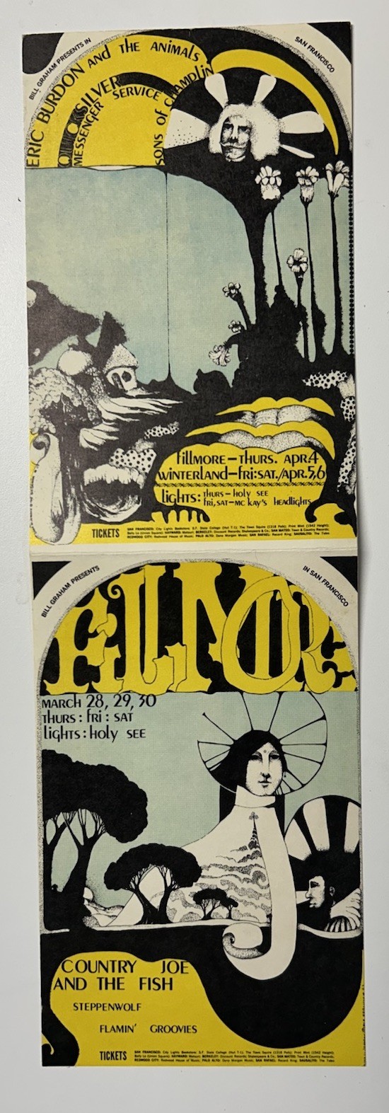 1968-FILLMORE-BG-113/114 DOUBLE POSTCARD-ERIC BURDON & ANIMALS/QMS/COUNTRY JOE