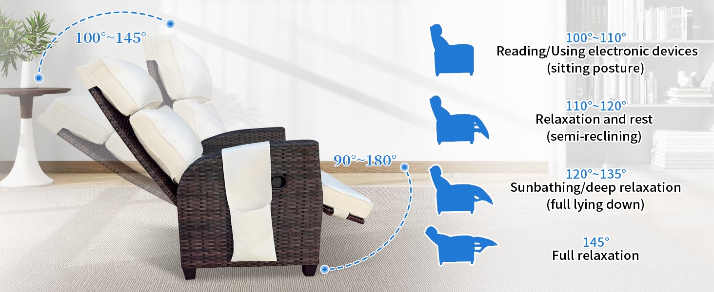 Outdoor Recliner, Patio Recliner Chair with Flip-up Table, Adjustable Backrest