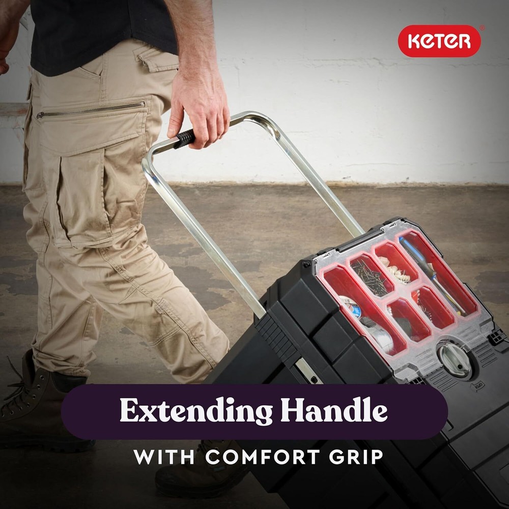 Keter Masterloader Resin Rolling Tool Box with Locking System and Removable Bins