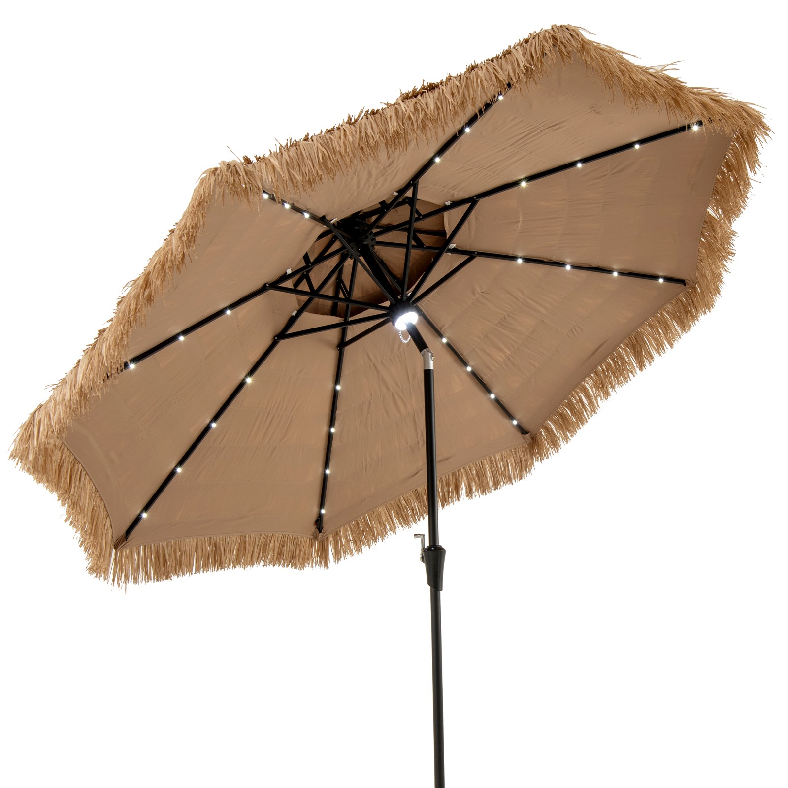 10 ft Solar Lighted Thatched Tiki Patio Umbrella Beach 2 Tier Hawaiian