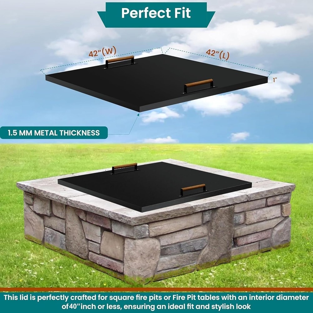 FEBTECH - Steel Fire Pit Lid - 42 x 42 Inch - Fire Pit Lid - 1.5 mm Thickness