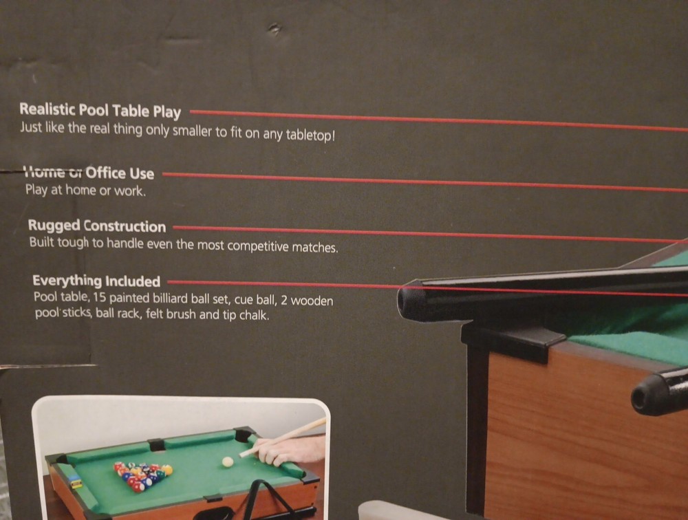 Totes Tabletop Pool Table. NIB 2 Player Game.