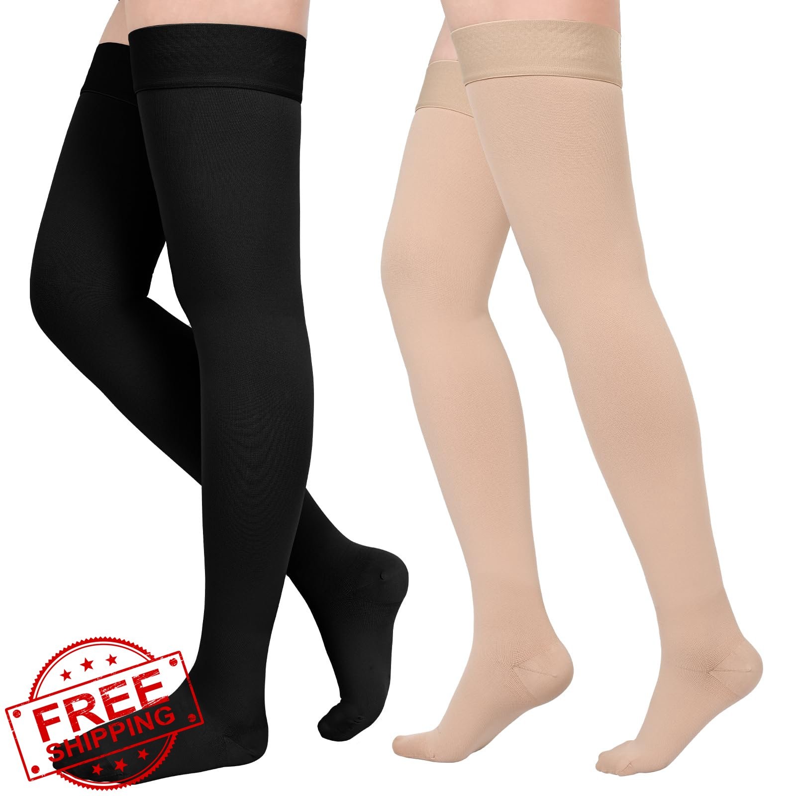 Compression Stockings Thigh High 2 Pairs 15-20mmHg Swelling Varicose Veins