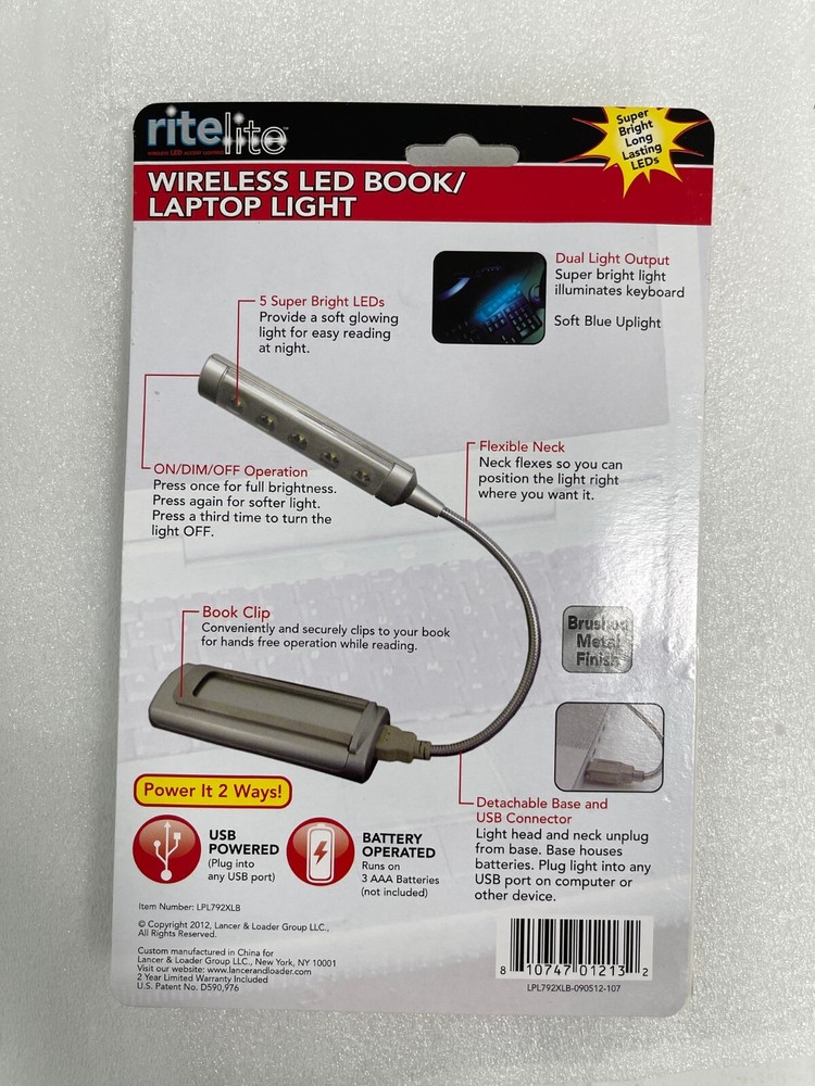 NEW - Ritelite LPL792 Wireless USB 5-LED Touch-On Computer Light