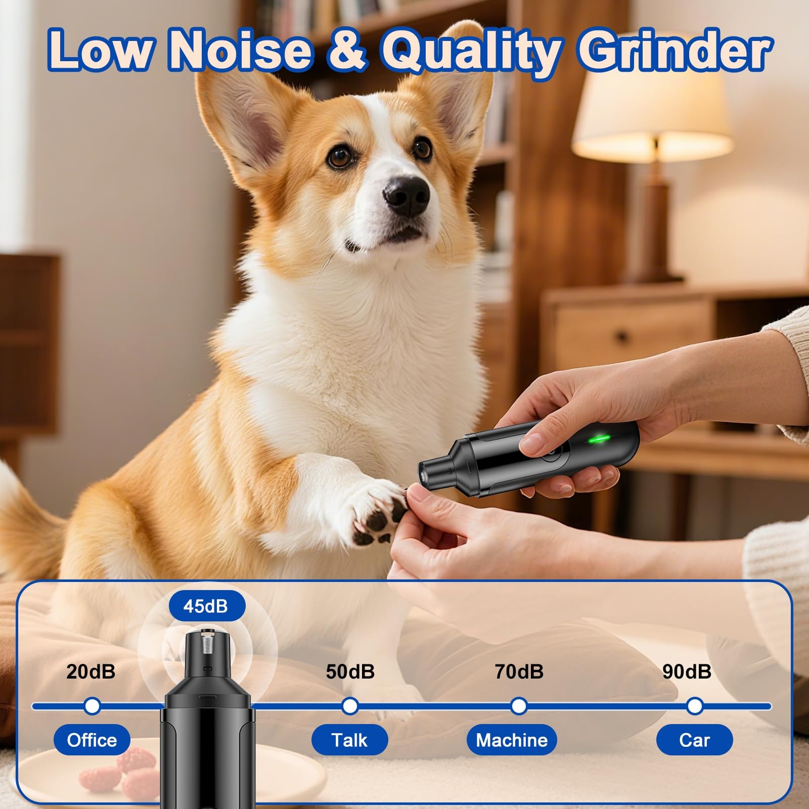 Dog Nail Grinder, Quiet and Low-Vibration Dog Nail Trimmers for Large Dogs, Medi