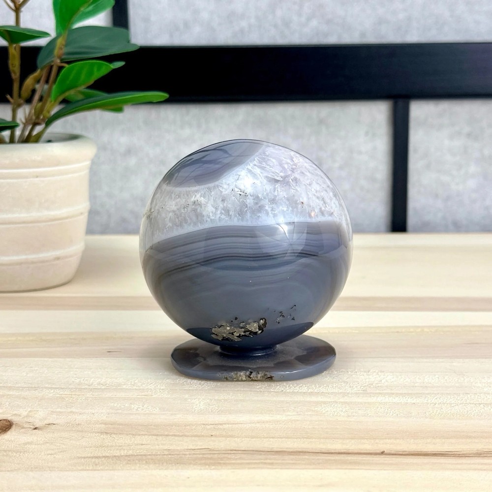 Drusy Amethyst in Agate Geode, Self-Standing Sphere
