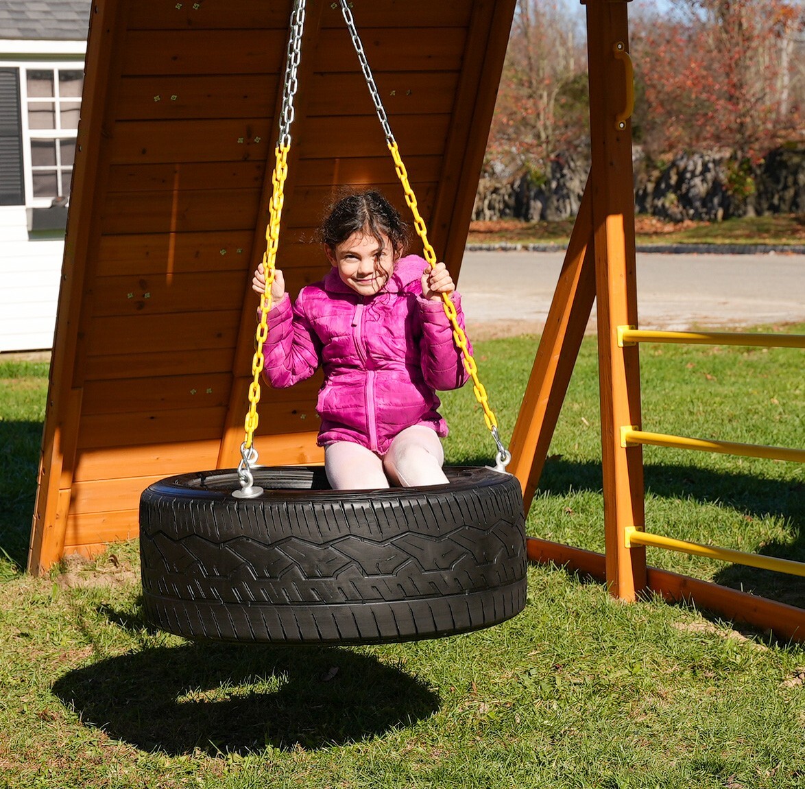 Rubber Tire Swing for Backyard Outdoor Playsets - 3 Rubber Coated Swing Chains