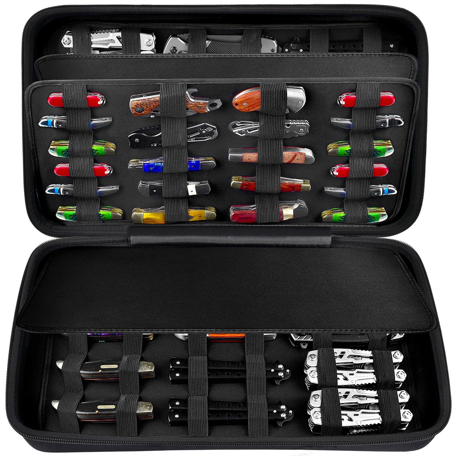 88 Slot Pocket Knife Case Black Carrying Bag Large Capacity Storage Organizer