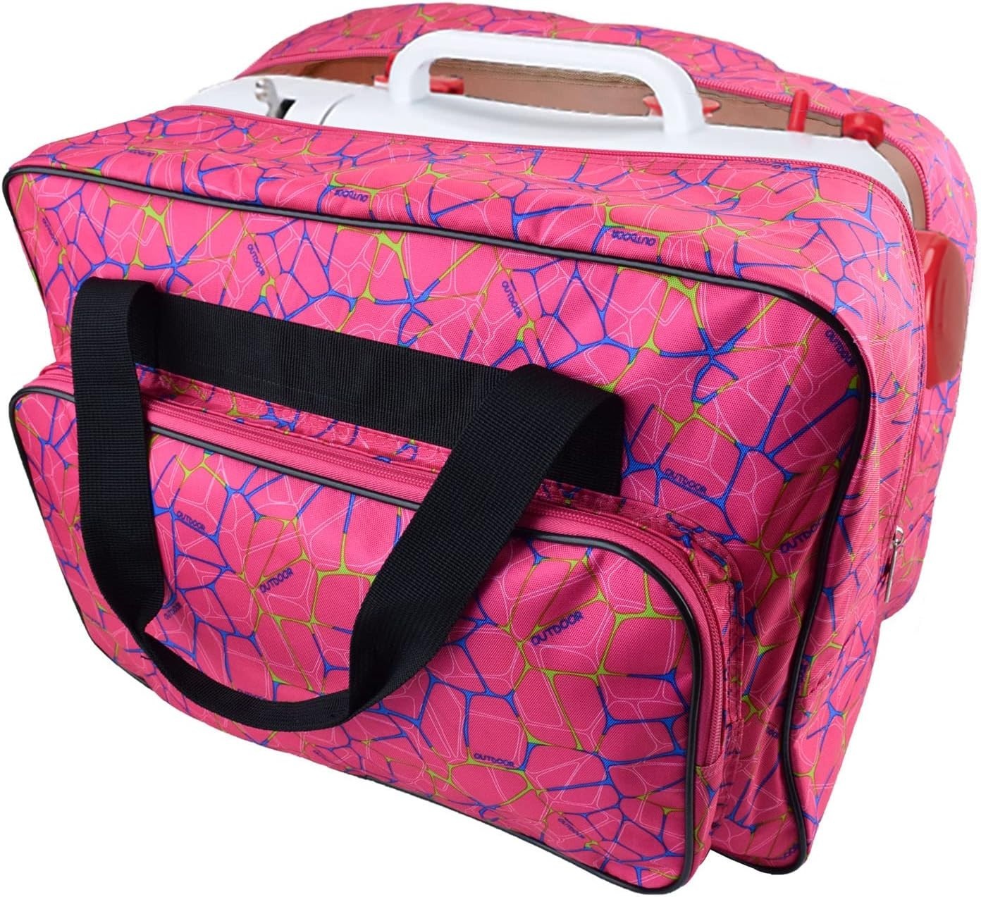 Portable Pink Sewing Machine Carrying Case with Front Pocket for Accessories