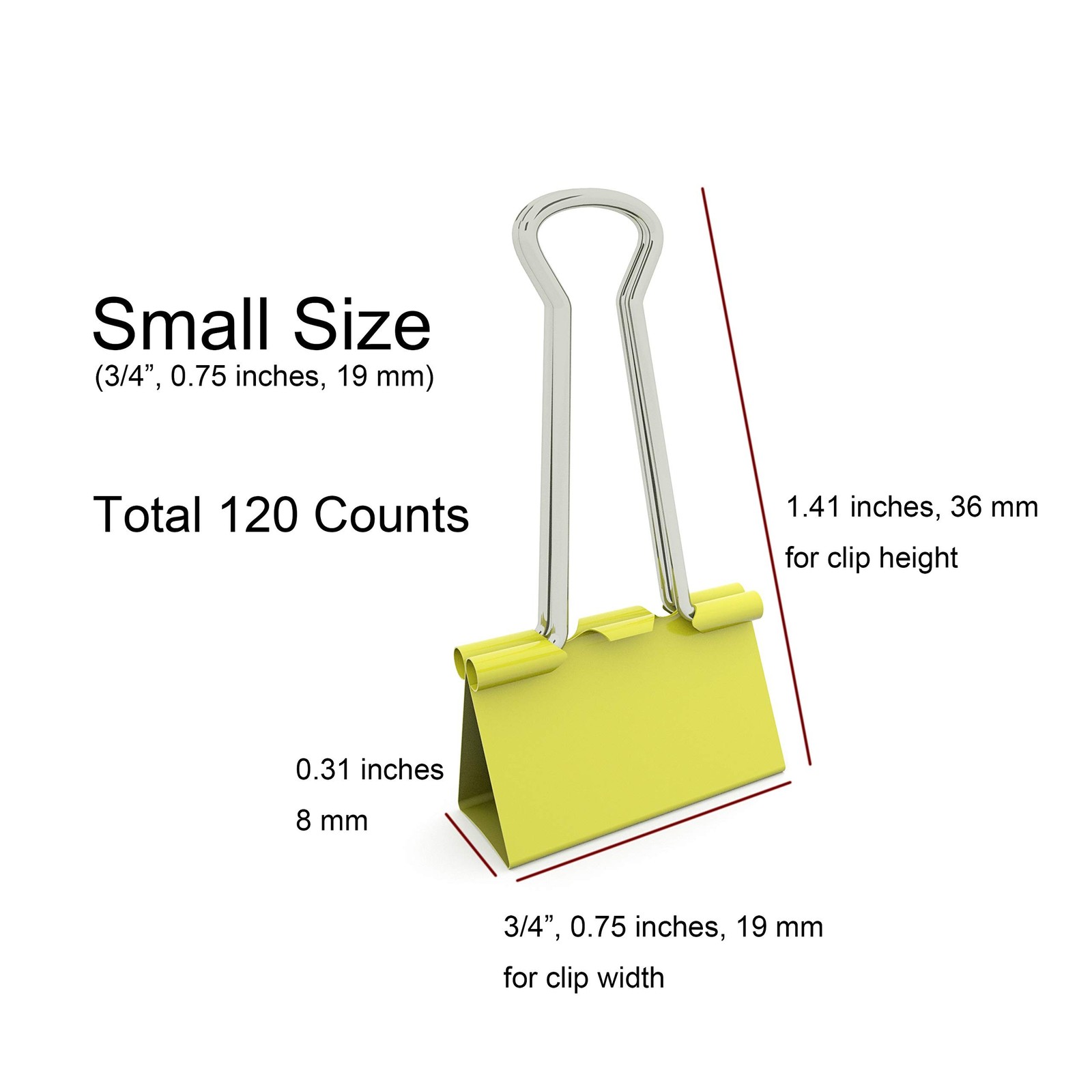 Binder Clips Small Metal Clamp - 3/4 in (0.75 inch)(Small, Yellow, 120 Count)