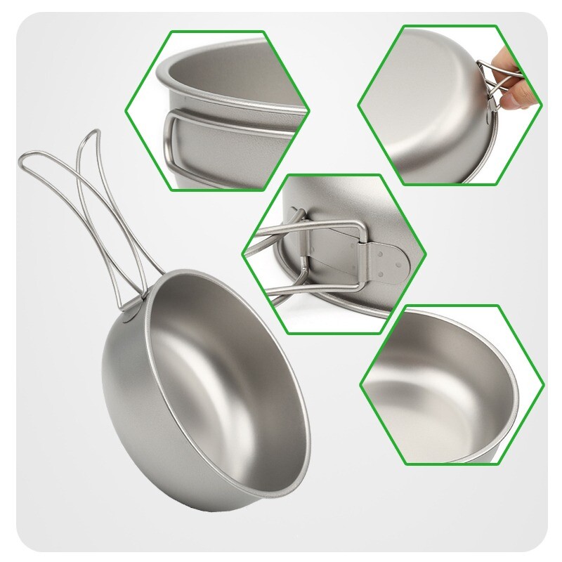Pure Titanium Foldable Bowl Frying Pan 700ml Ultralight Flatware Tableware