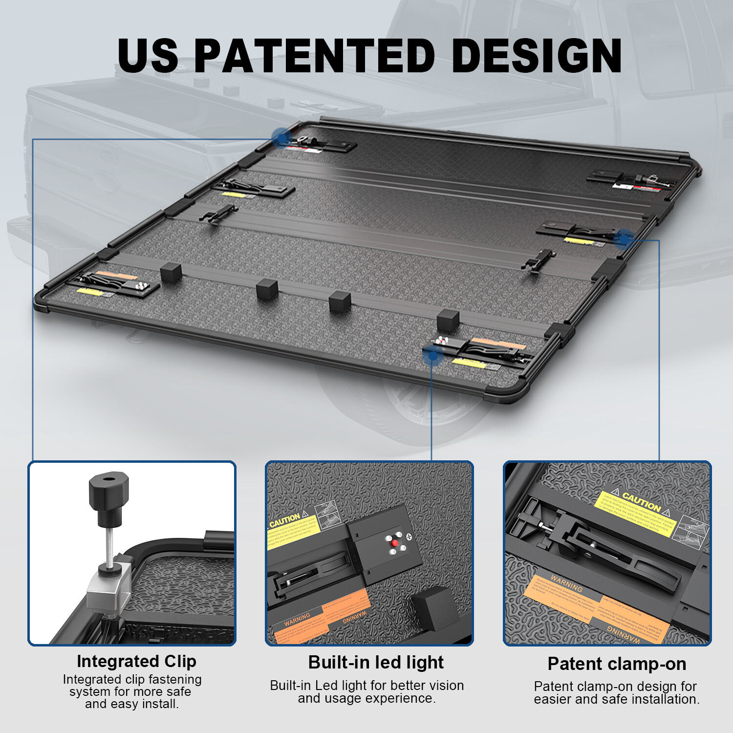 5.5FT Bed 4-Fold Hard Tonneau Cover For 2015-2024 Ford F150 Truck w/ Led Lamp