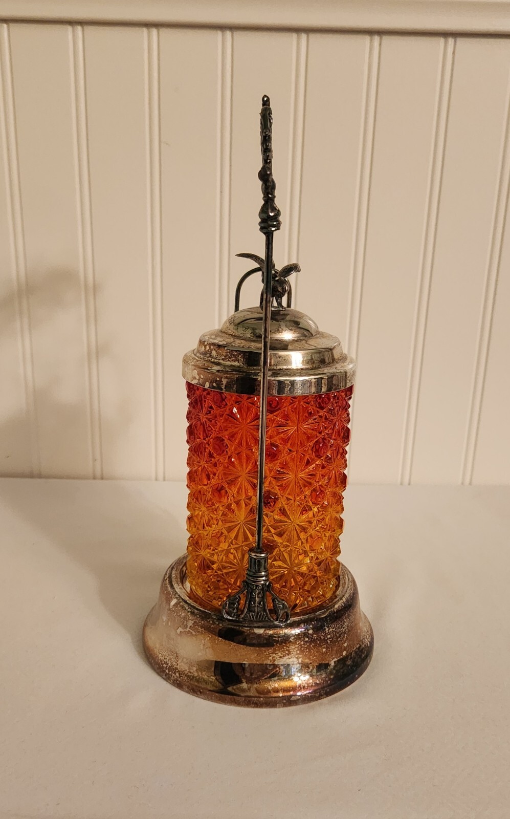 Antique Victorian Amberina Glass Daisy Button Pickle Castor Ornate Eagle Finial