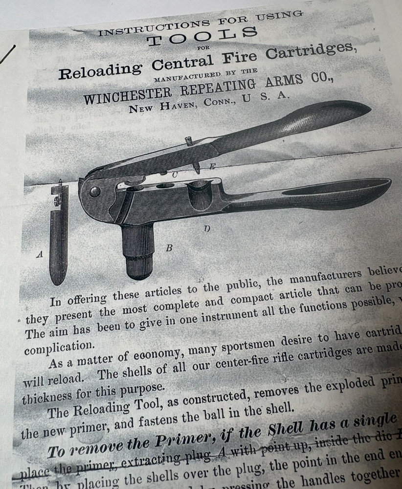 INSTRUCTIONS FOR USING WINCHESTER RELOADING TOOL, reprint #12 ANTIQUE