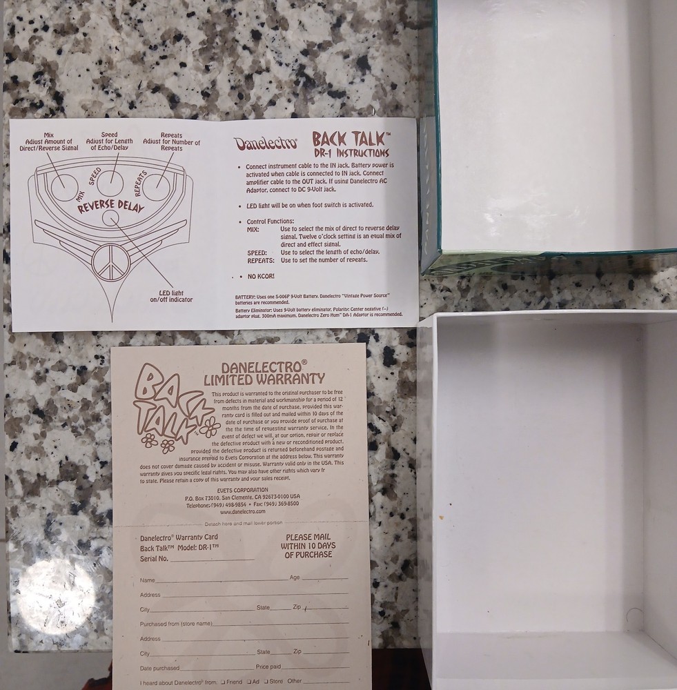 Danelectro Back Talk Reverse Delay Effects Pedal (Original, comes with box)