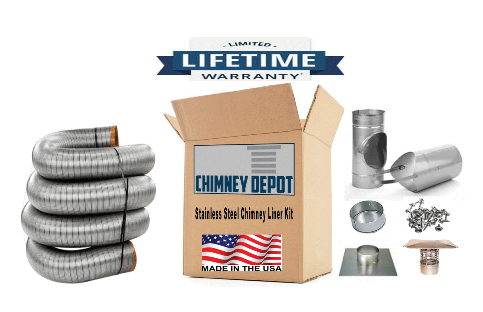 4 INCH DIAMETER STAINLESS STEEL CHIMNEY LINER KITS