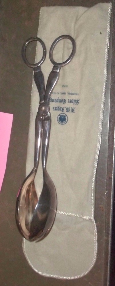 A.B. ROGERS SILVER COMPANY SALAD TONGS VINTAGE WITH BRUSHED STORE BAG (112-2)