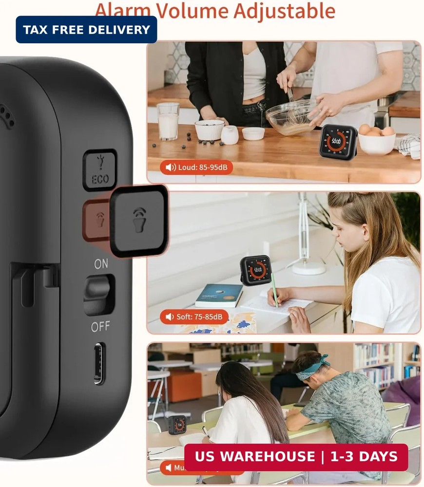Digital Visual Timer - Large Display Magnetic Countdown Timer with Adjustable Vo