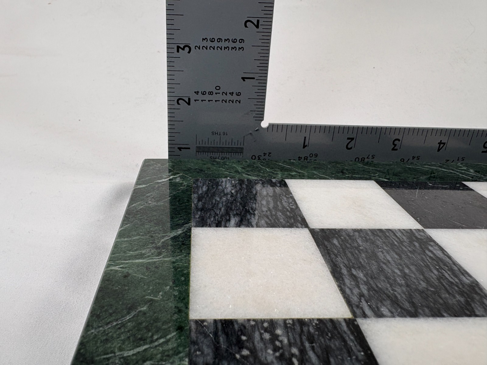 Marble Chess Board Black White With Green Border Stone 15 Inch Vintage Used