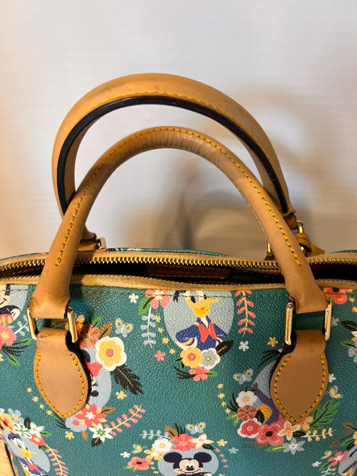 Disney Dooney & Bourke 2014 Flower & Garden Figment Satchel Purse Bag Green EUC