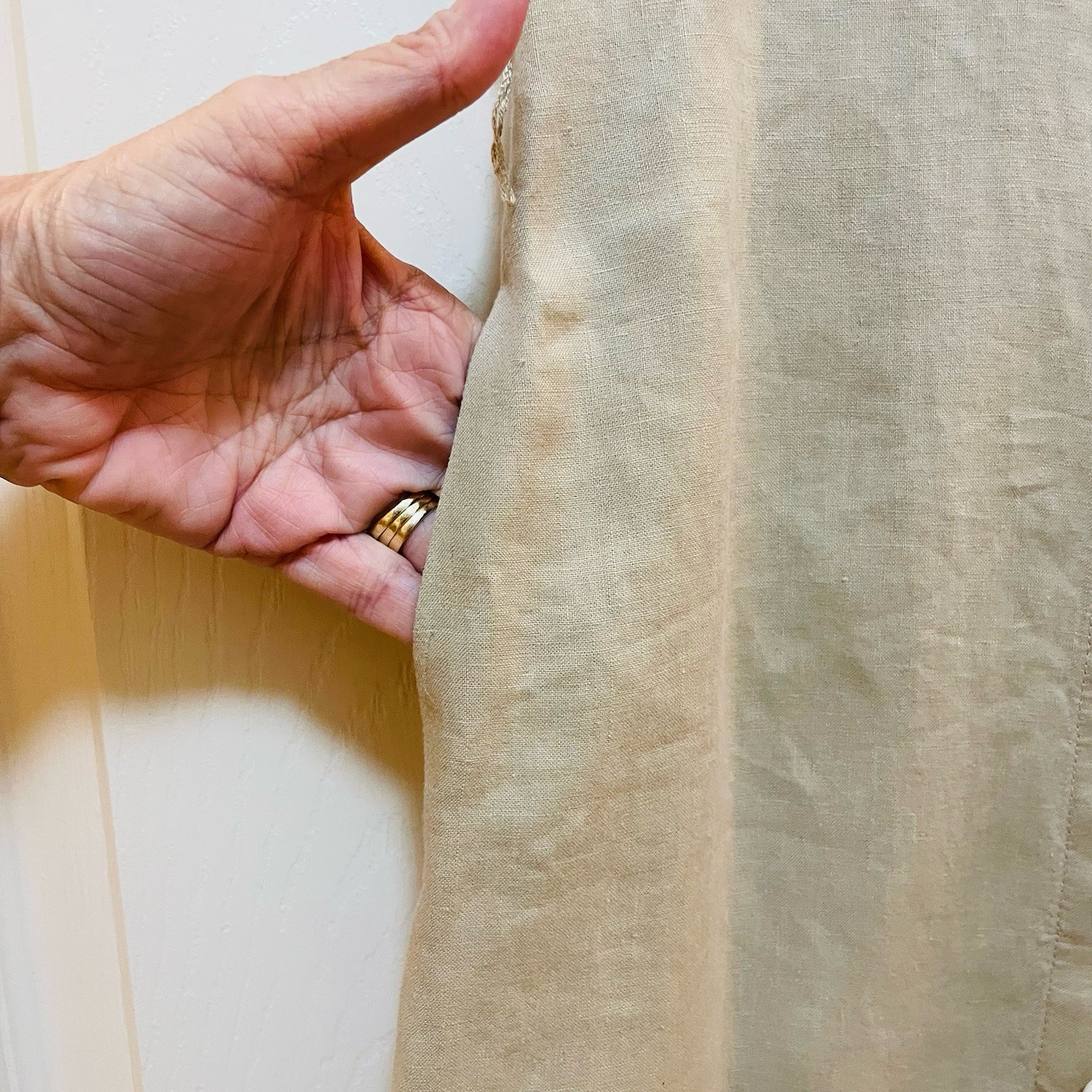 QUINCE Beige 100% Organic Linen Short Sleeve Midi Shirt Dress Sz XS