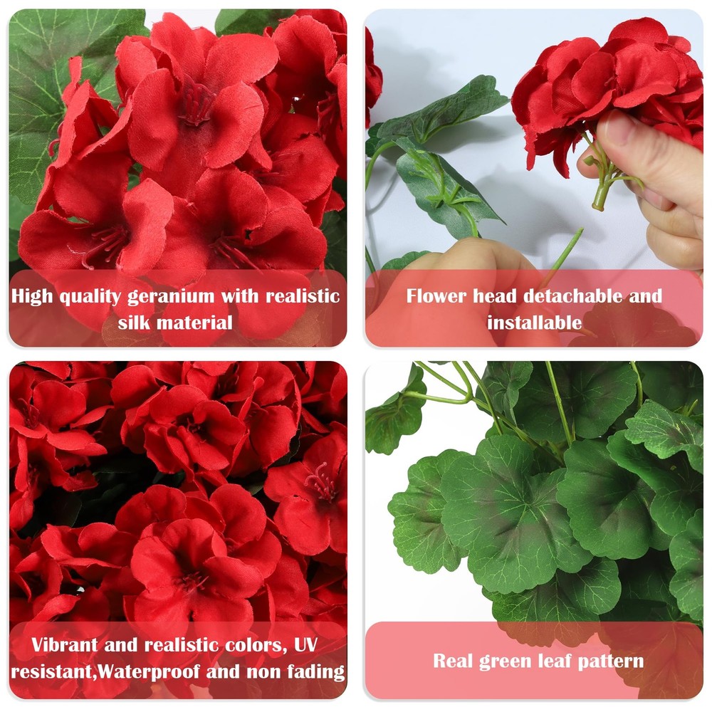 Geranium Artificial Flowers for Outdoors Spring UV Resistant Silk Geranium Re...