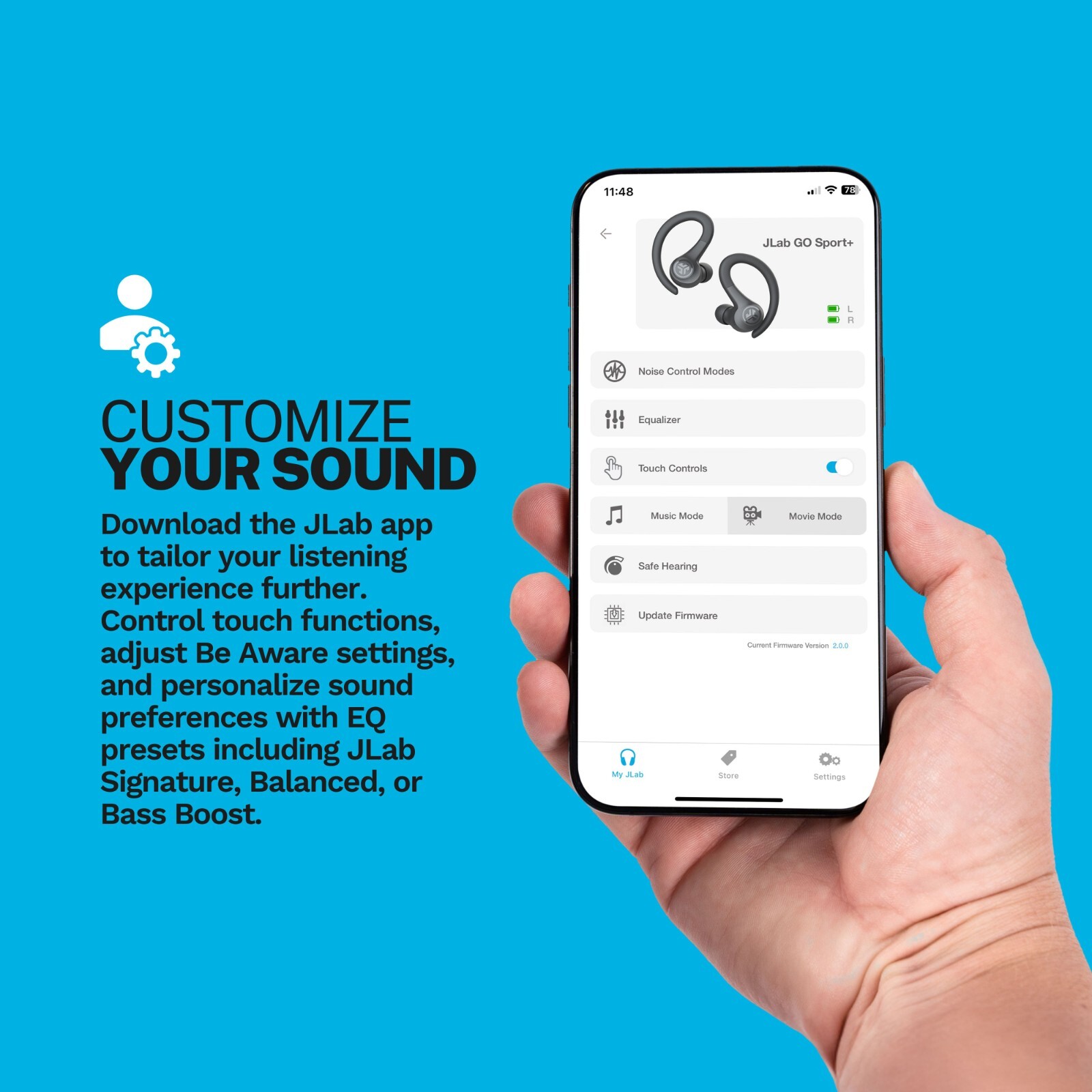 JLab GO Sport+ True Wireless Earbuds, Gym & Work Out Headphones, Bluetooth