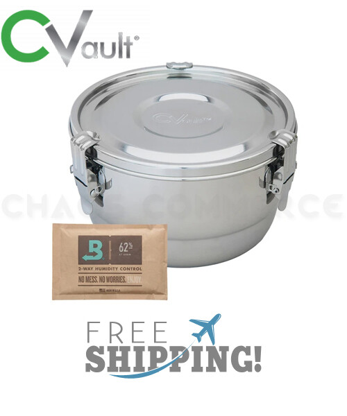 CVault 2LITER Humidity Control Airtight Stash Metal Container+ Boveda Humidipack