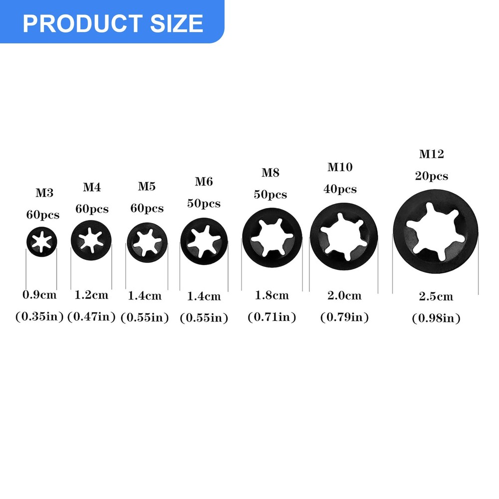 340pcs Internal Tooth Star Lock Spring Quick Washer Push On Speed Nut Assortment